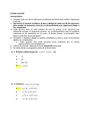 Math M Prueba Corta Factorizacion Docx Prueba Corta M