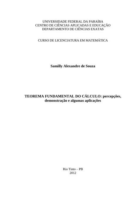 Pdf Samilly Alexandre De Souza Teorema Fundamental Do C Lculo