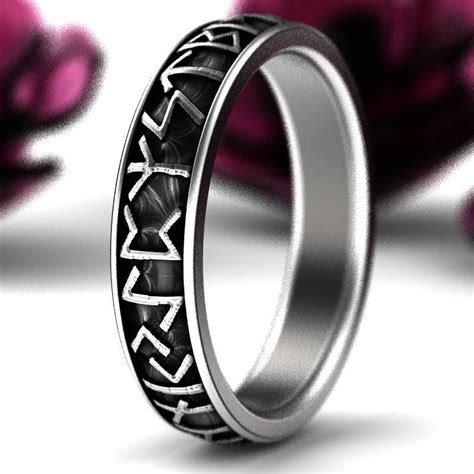 Nordic Rune Ring Sterling Silver Rune Wedding Band Silver Rune Ring Rune Jewelry Viking Rune