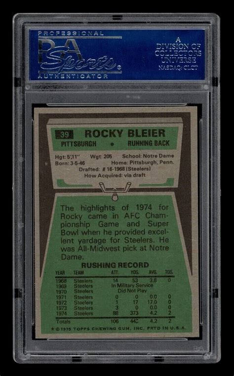 1975 Topps Set Break 39 Rocky Bleier Psa 7 Nm Ebay