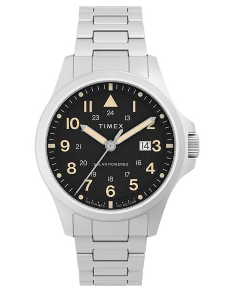 Timex Expedition North Field Solar 41mm Stainless Steel Bracelet Watch Steelblack In Metallic