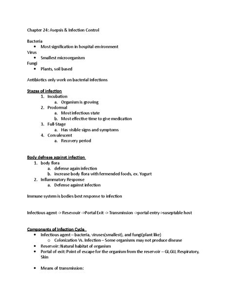 Chapter Infection Control Chapter Asepsis Infection Control