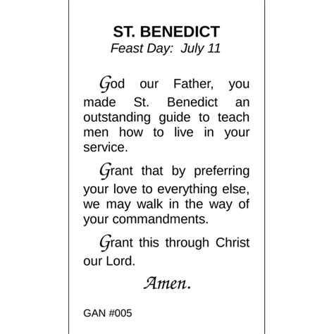 St. Benedict Prayer Card | Gannon's Prayer Card Co.