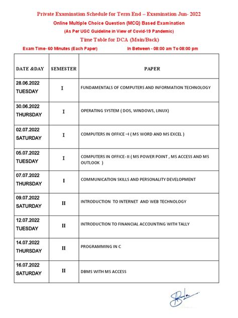 Private Dca Pgdca Time Table June 2022 Pdf Marketing