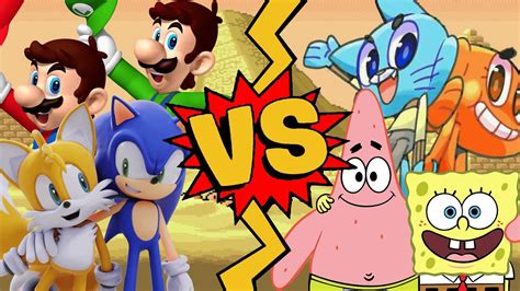 M U G E N Battles Mario Luigi Sonic Tails Vs Spongebob Patrick