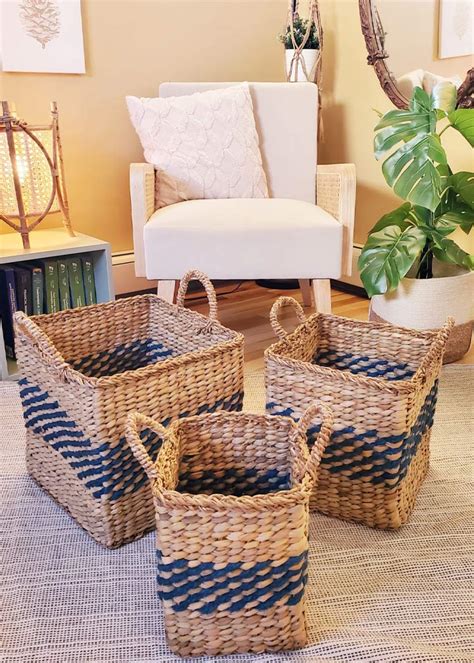 Handmade Natural Seagrass Storage Basket Natural Seagrass With Dark