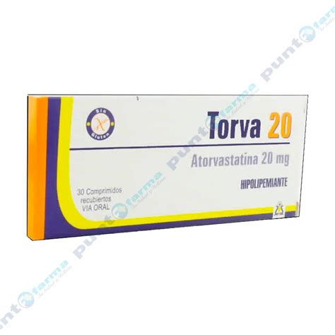 Torva 20 Atorvastatina 20mg Caja De 30 Comprimidos Recubiertos