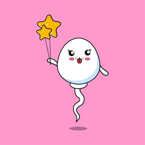 Premium Vector Cute Cartoon Sperm Floating With Star Balloon Cartoon Vector Illustration