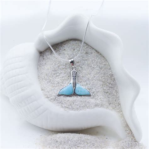 Natural Larimar Whale Tail Sterling Silver Pendant Necklace Etsy