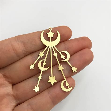 Pcs Raw Brass Crescent Moon And Stars Earring Charm Pendant Drop