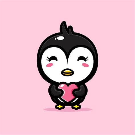 Premium Vector | Cute penguin hugging love heart