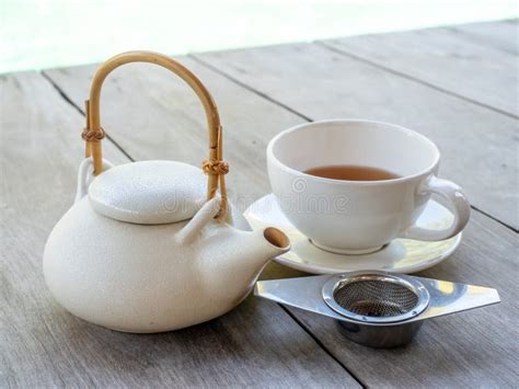 Afternoon Tea with White Kettle and Cup Stock Image - Image of healthy ...