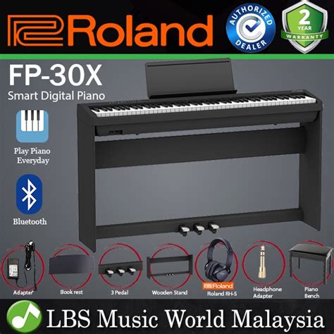 Roland Fp 30x 88 Key Digital Piano Complete Package With Wooden Stand And 3 Sustain Pedal Fp30x