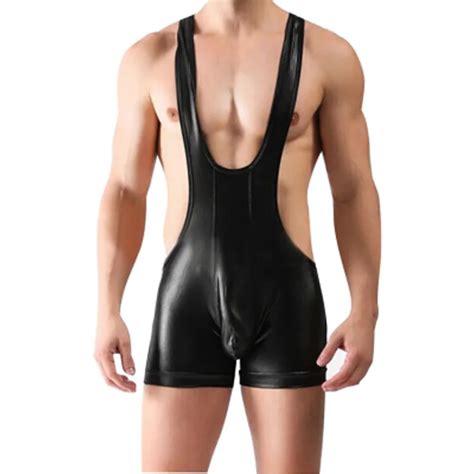 Erotische Lederen Worstelen Singlet Lingerie Wet Look Skinny Krachtige