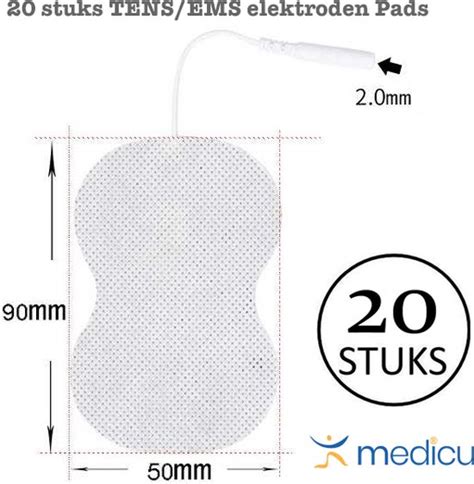 Medicu TENS EMS Elektroden Pads 20 Stuks Voor Elektrodentherapie En