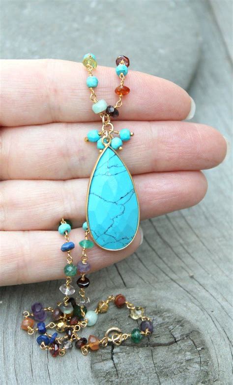 Turquoise Necklace Genuine Turquoise Large Teardrop Pendant Etsy