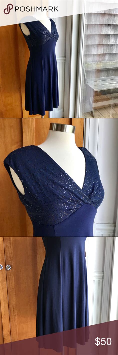 Navy Blue Dress With Golden Sequins Fit And Flare Style