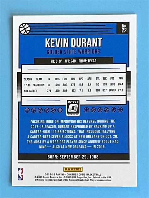 Panini Donruss Optic Kevin Durant Golden State Warriors Ebay