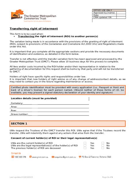 TRANSFER OF INTERMENT RIGHTS Doc Template PdfFiller