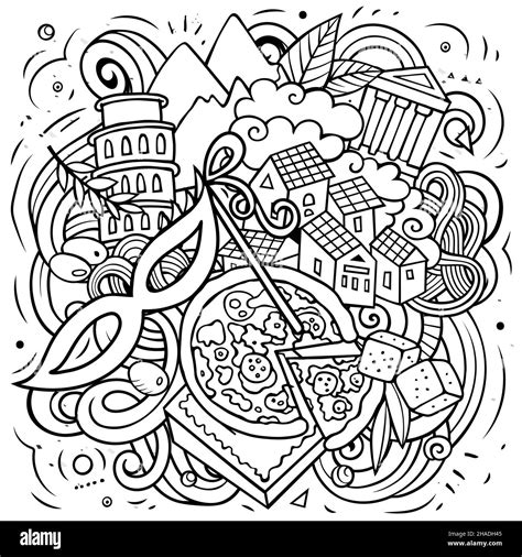 Italy Cartoon Vector Doodle Illustration Sketchy Detailed Composition