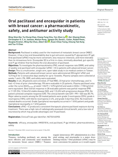 Pdf Oral Paclitaxel And Encequidar In Patients With Breast Cancer A