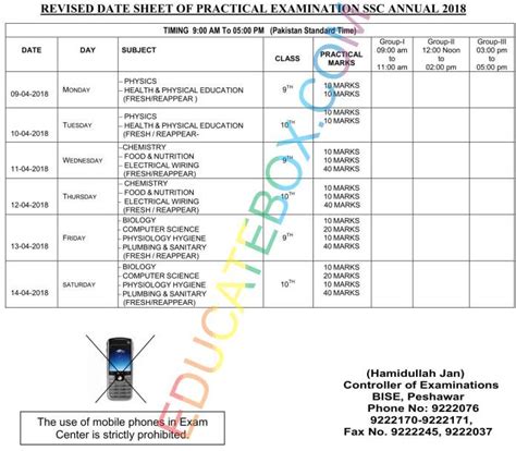 9th, 10th Date Sheet 2022 Peshawar Board (BisePeshawar) Matric Exams ...