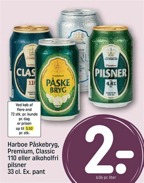 Harboe Påskebryg Premium Classic 110 eller alkoholfri pilsner tilbud