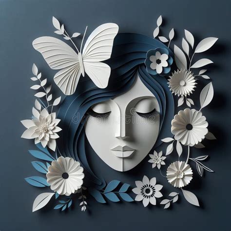 Escultura De Papel De Una Mujer Con Una Mariposa En La Cabeza Fondo