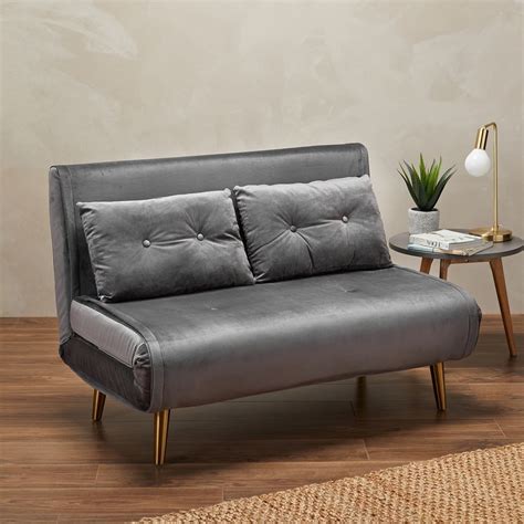 2 Seater Futon Sofa Bed In Grey Velvet Madison Furniture123