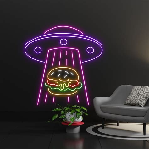 Handmadetneonsign Ufo Abduction Burger Led Sign Ufo Burger Neon Sign