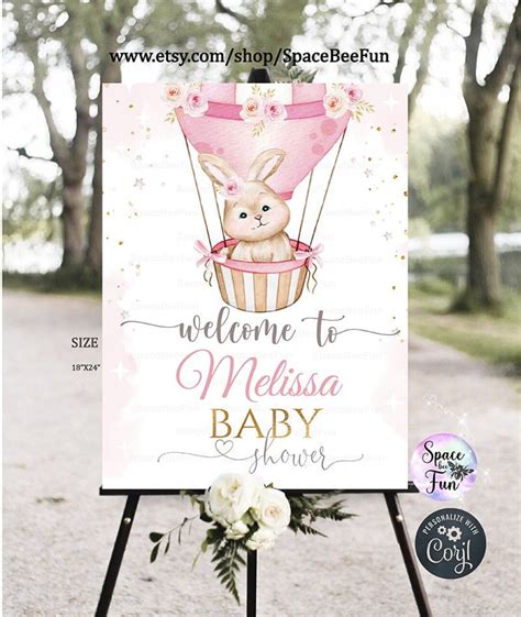 Bunny Baby Shower Welcome Sign Girl Spring Floral Rabbit Bunny Baby