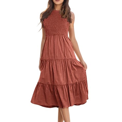 B91xz Spring Summer Dresses Deep V Neck Ruffle Sleeveless Solid Color