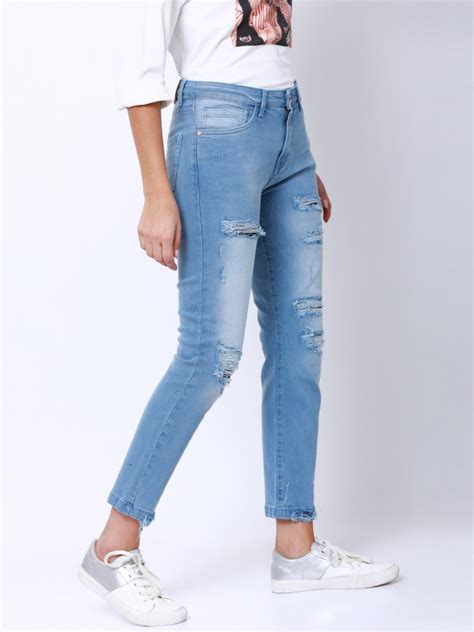 Buy Tokyo Talkies Blue Boyfriend Fit Highly Distressed Stretchable