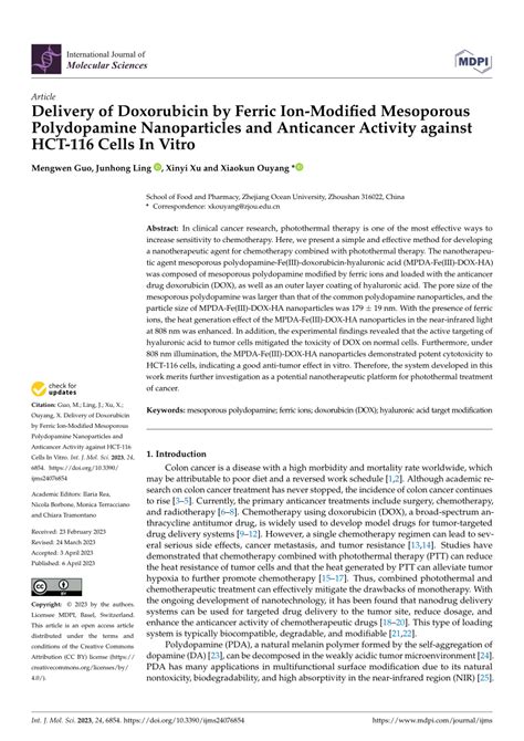 PDF Delivery Of Doxorubicin By Ferric Ion Modified Mesoporous