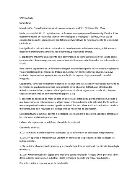 Documento Tp 2022 Capitalismo Sara Lifszyc Introducción Como Fenómeno Social Y Como