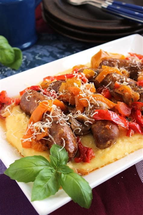 Slow Cooker Sausage And Peppers With Parmesan Basil Polenta The