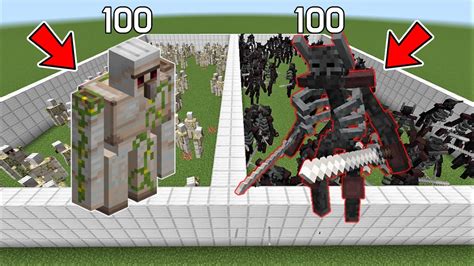 100 Mutant Wither Skeleton Vs 100 Iron Golem Minecraft Youtube