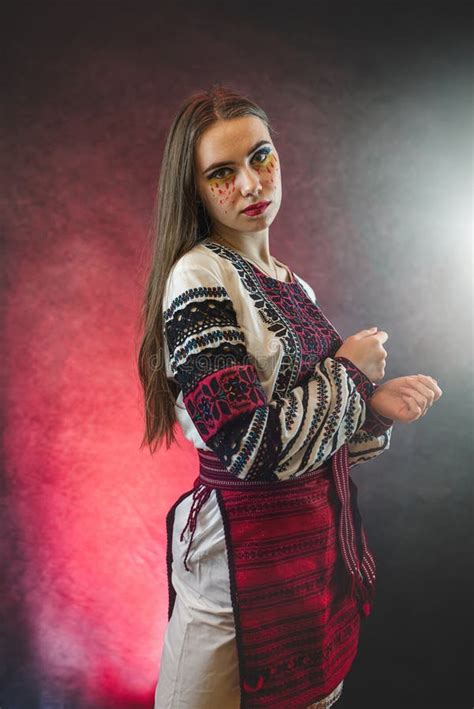 Young Ukrainian Woman Worn the Traditional Outfit of Embroidery and ...