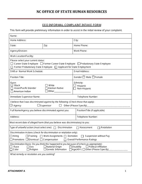 North Carolina Eeo Informal Complaint Intake Form Fill Out Sign