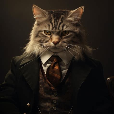 Premium Ai Image Araffe Cat Wearing A Suit And Tie Sitting In A Chair