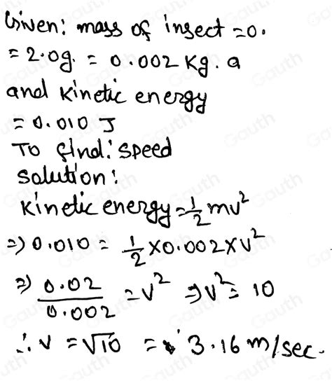 Solved Find The Speed Of A G Insect Whose Kinetic Energy Is J