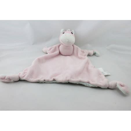 Doudou Plat Cheval Rose Bleu BABOU