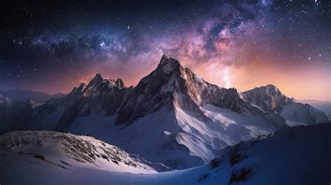 Premium AI Image | A starry night sky over a snowy mountain