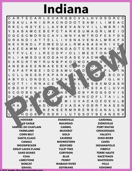 Indiana Word Search EASEL Activity By Jennifer Olson Educational