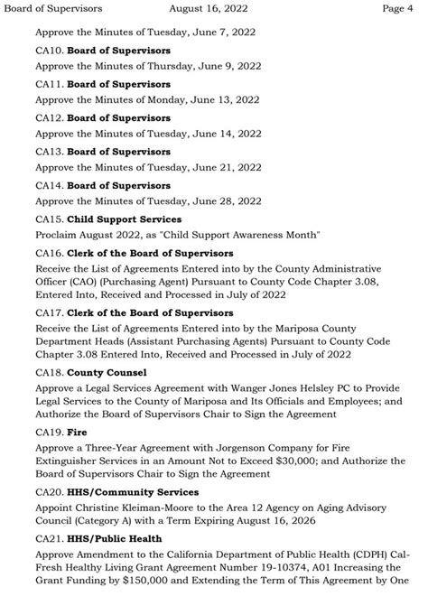 Mariposa County Board Of Supervisors Meeting Agenda For Tuesday August