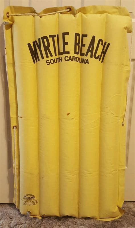 Vintage Inflatable Canvas Raft 1980 Beach Pool Float Myrtle Beach Yellow Blue Myrtle Beach