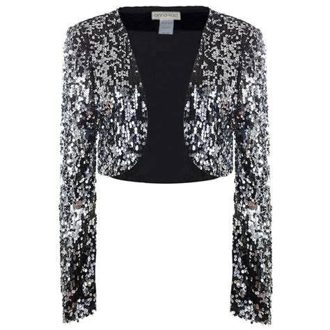 Womens Shiny Sequin Long Sleeve Cropped Blazer Bolero Shrug