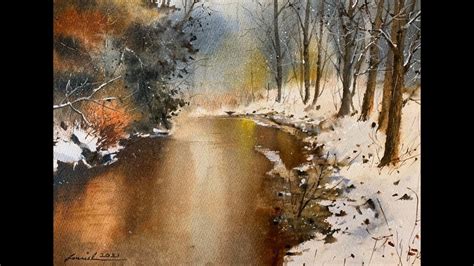 How To Paint Winter Scene In Watercolor Painting Demo By Javid