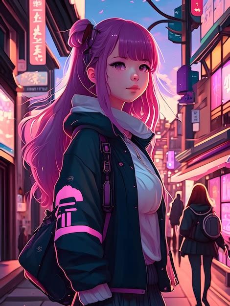 Premium AI Image | anime girl in harajuku fashion style