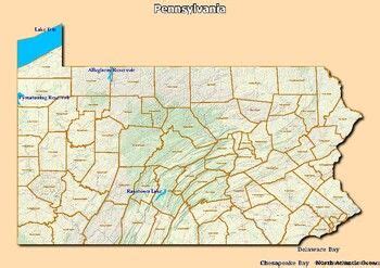 a map of the state of pennsylvania, with roads and towns on it's borders